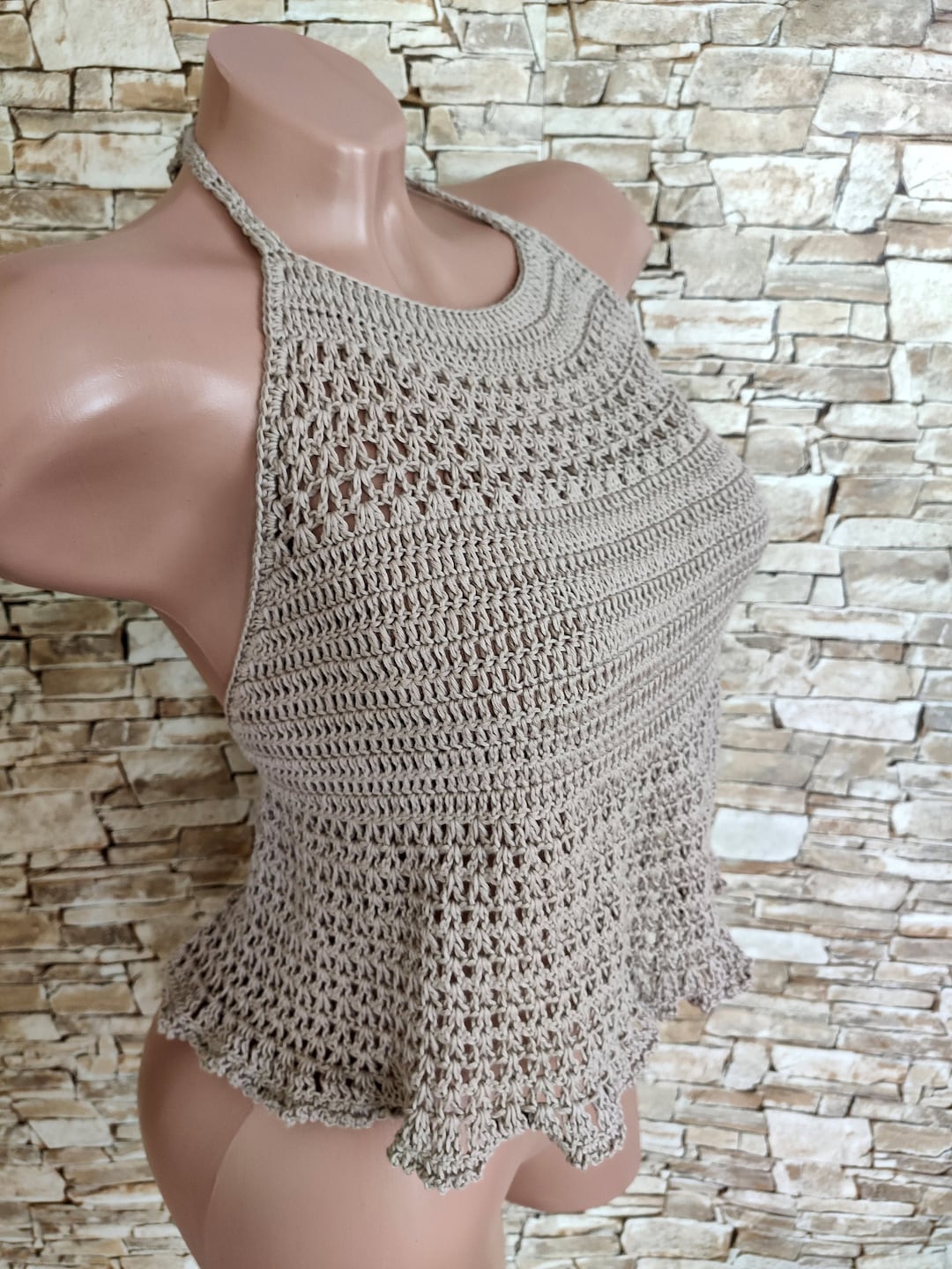 Taupe Crochet Halter Top Beach Clothing for Women's - Etsy