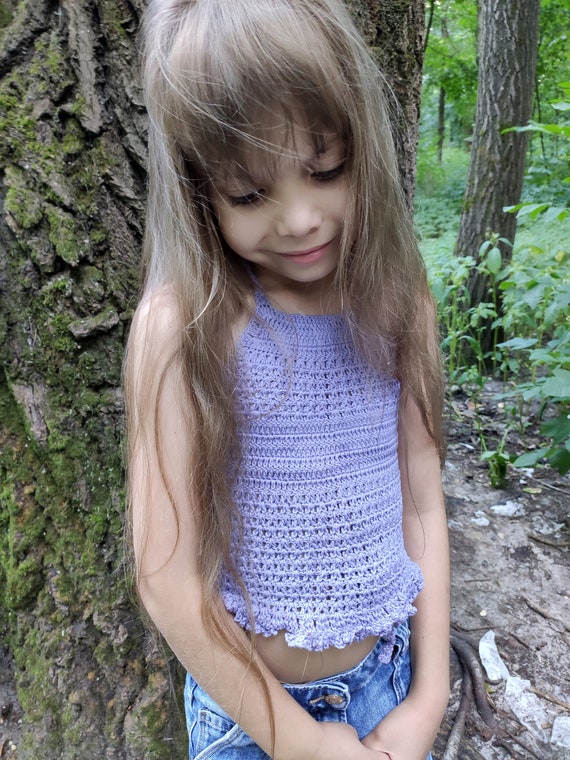 Crochet Top Purple Open Back Kids Crop Top Boho Summer | Etsy