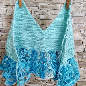 Crochet Top with Blue Ruffles for Little Girls Photoshoot and Beachwear Baby / Toddler Summer Outfit Crochet Halter Top