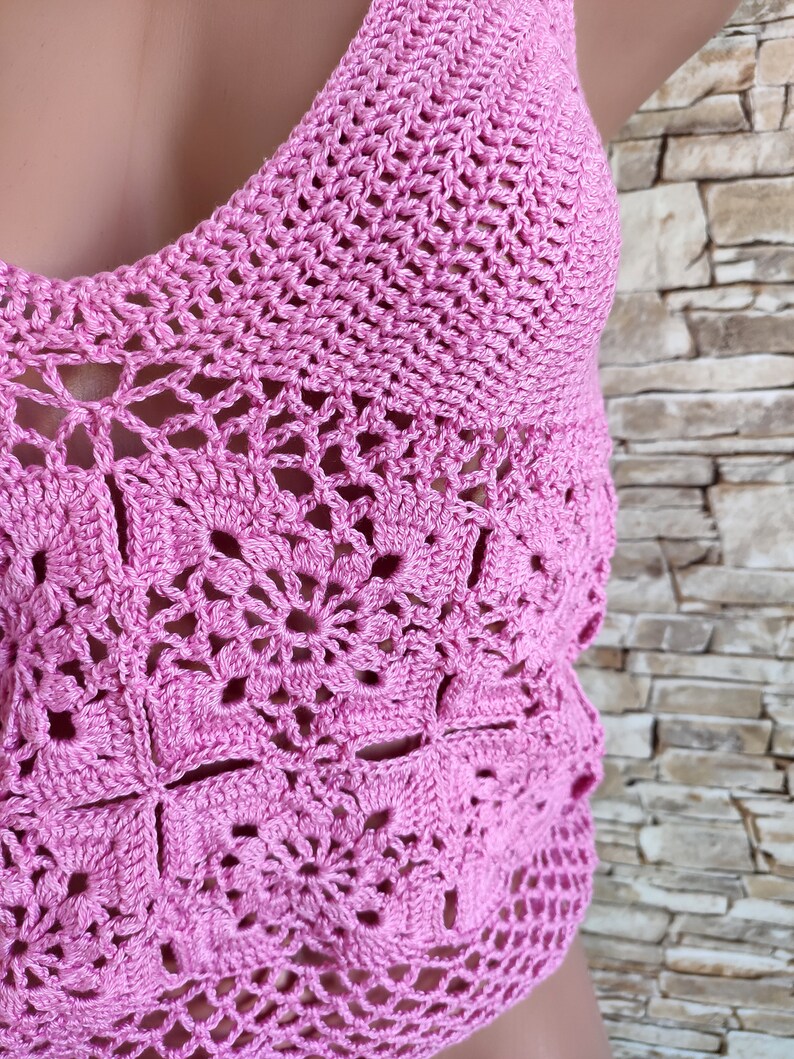 Crochet top Pink granny square tank top Gypsy chic women | Etsy