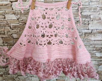 Crochet light pink toddler top Boho ruffled open back kids top Beach clothing children Crochet baby outfit Summer crocheted crop top Gift
