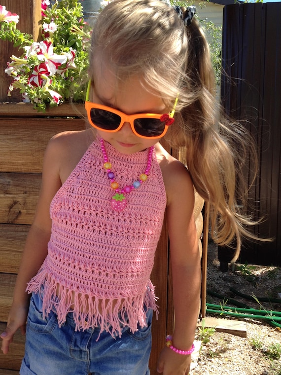 Top de flecos de para Camiseta rosa de verano - Etsy España