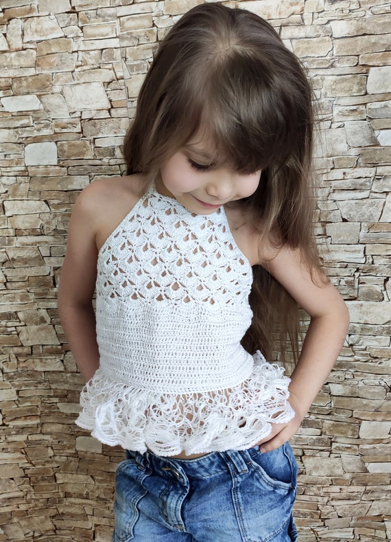 Top bianco all'uncinetto per bambini con volant Boho chic | Etsy Italia