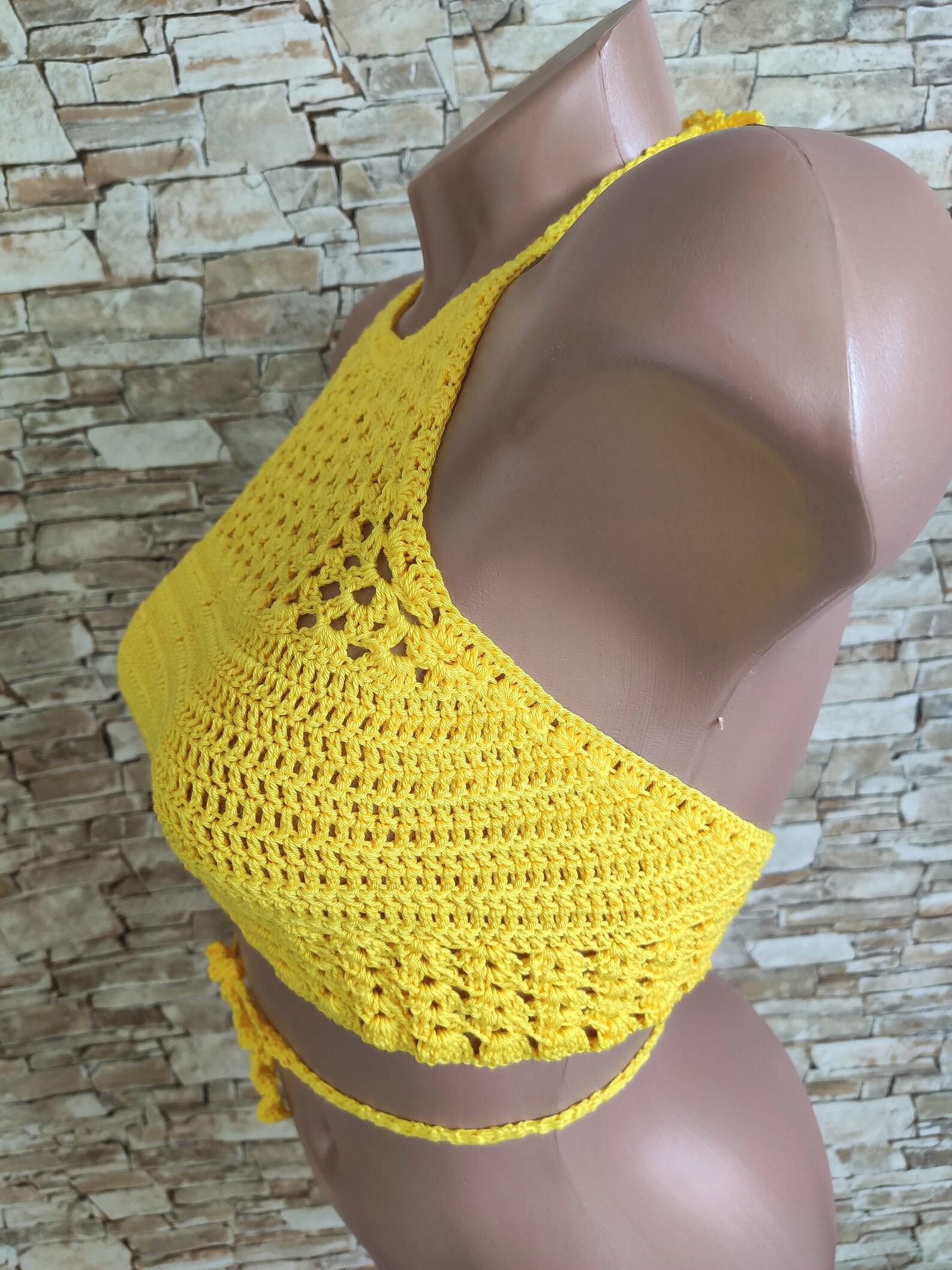 Yellow Crochet Crop Top Hippie Halter Top Beach Clothing Etsy