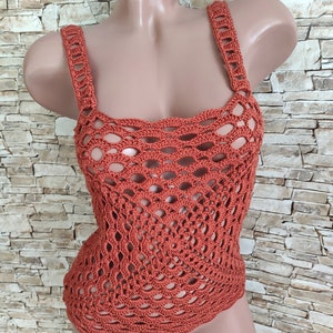 Crochet crop top in terracotta Beachwear for women Bohemian festival summer crochet outfit Halter top image 6