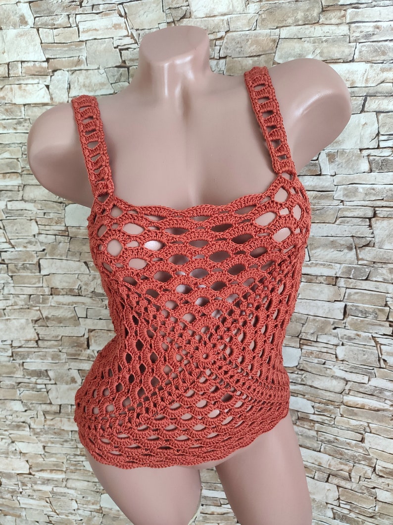 Crochet crop top in terracotta Beachwear for women Bohemian festival summer crochet outfit Halter top image 6