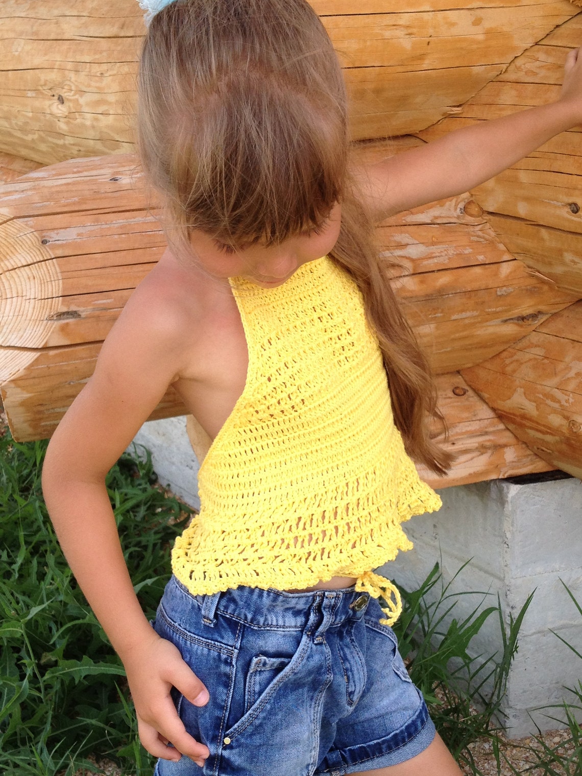 Yellow crochet halter top for little girls Beach clothing kids Etsy
