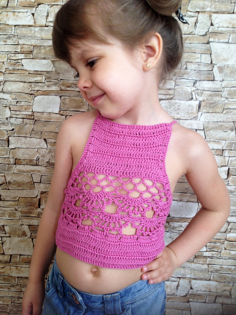 Crochet kids top High neck crop top for toddler girl Pink boho Etsy