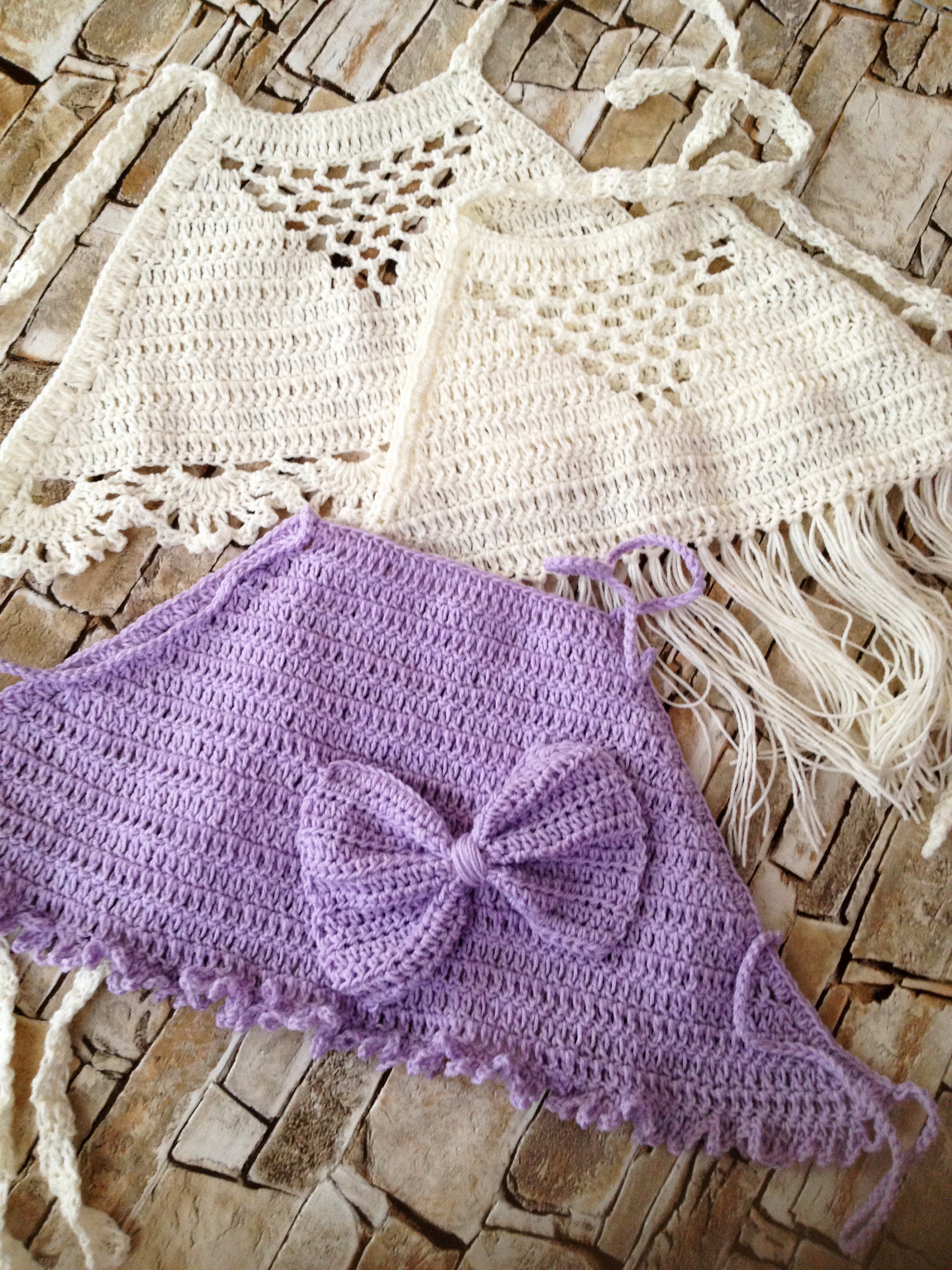 Crochet baby top Set of three tops Purple bow top White fringe | Etsy