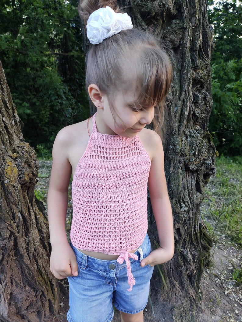 Crochet Top for Little Girl Light Pink Kids Halter Top Summer Etsy