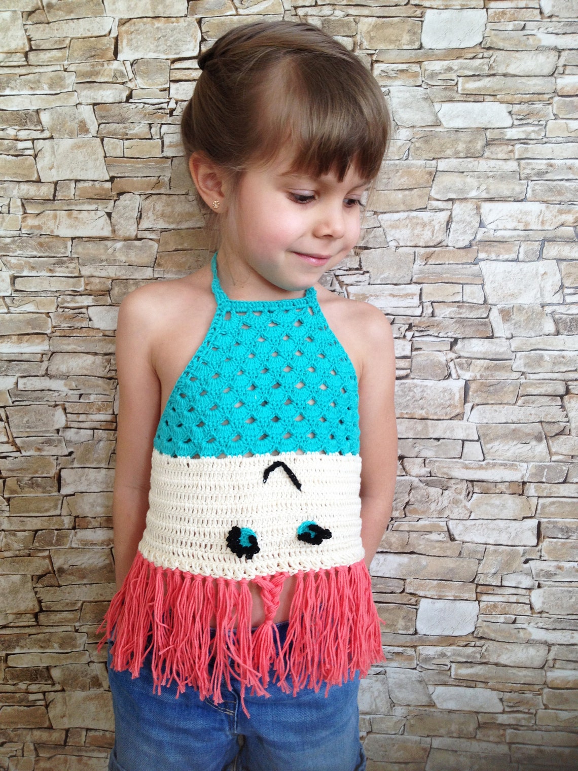 Crochet mermaid toddler top Open back animals fringe crop top Etsy