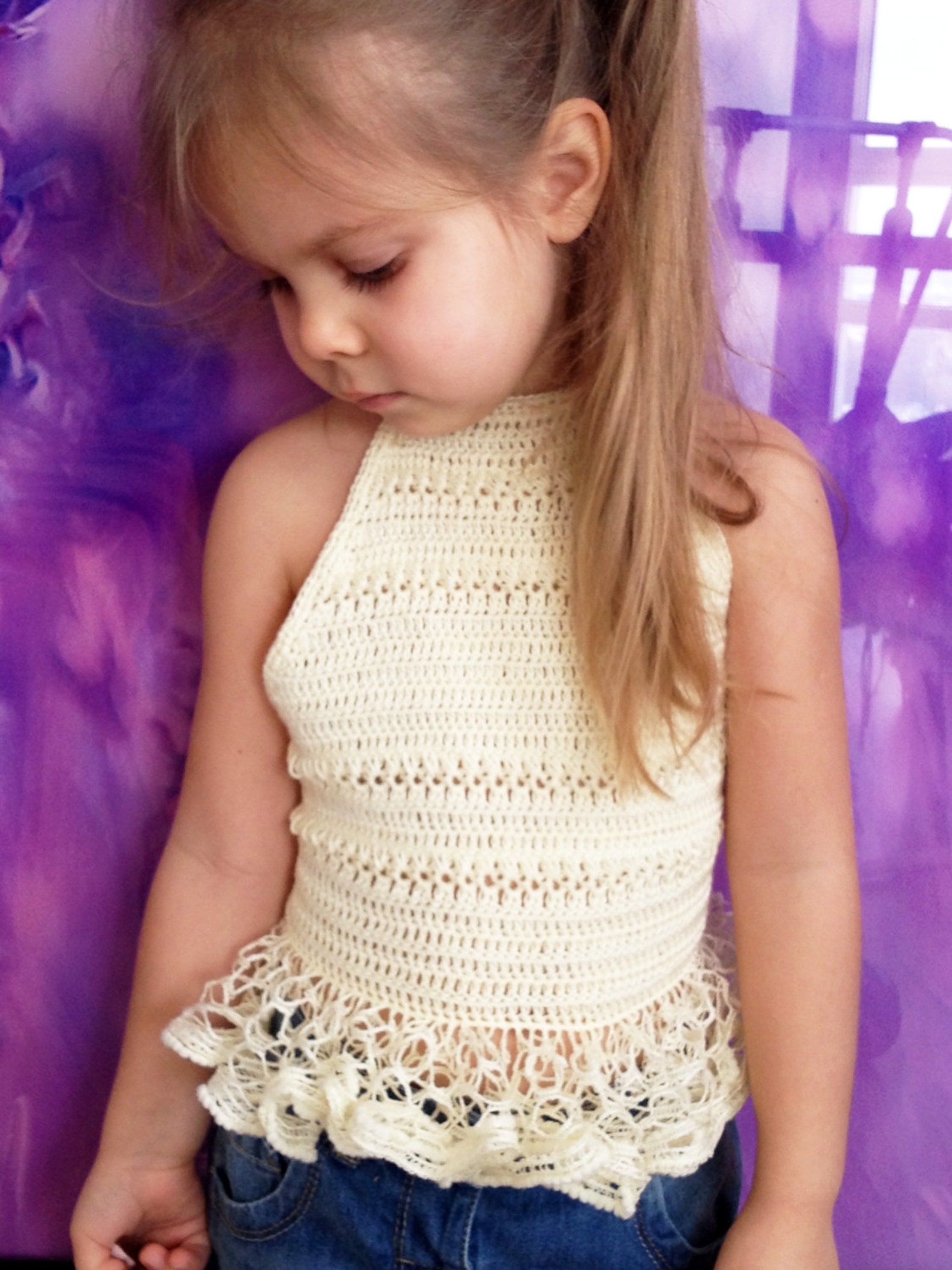 Ivory Crochet Top for Toddler / Kids With Ruffle Boho Chic | Etsy