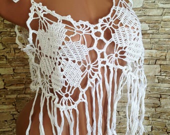 White Crochet Halter With Tassel Fringe Boho Festival Bralette Slightl –  Made4Walkin