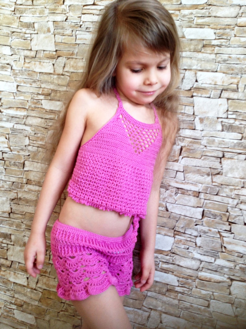 Crochet toddler crop top Lace shorts Vacation clothing kids Etsy