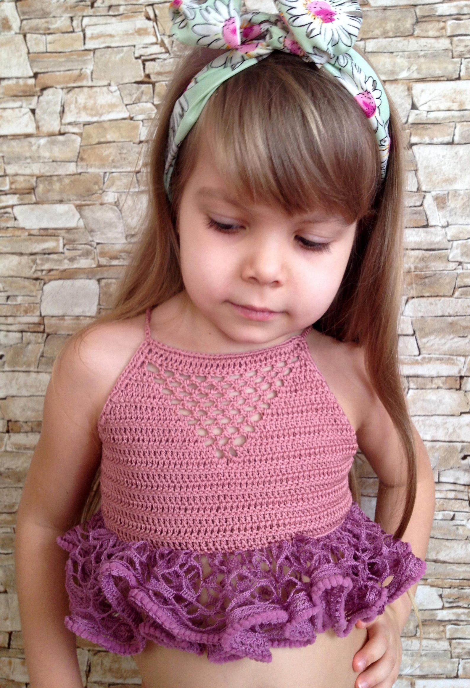 Crochet Kids Top Ruffle Open Back Lace Top for Little Girls | Etsy