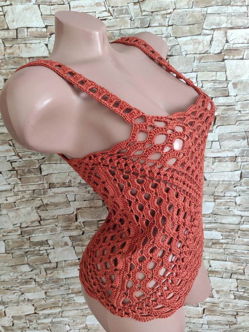 Crochet crop top in terracotta Beachwear for women Bohemian festival summer crochet outfit Halter top image 10