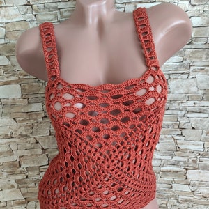 Crochet crop top in terracotta Beachwear for women Bohemian festival summer crochet outfit Halter top image 8