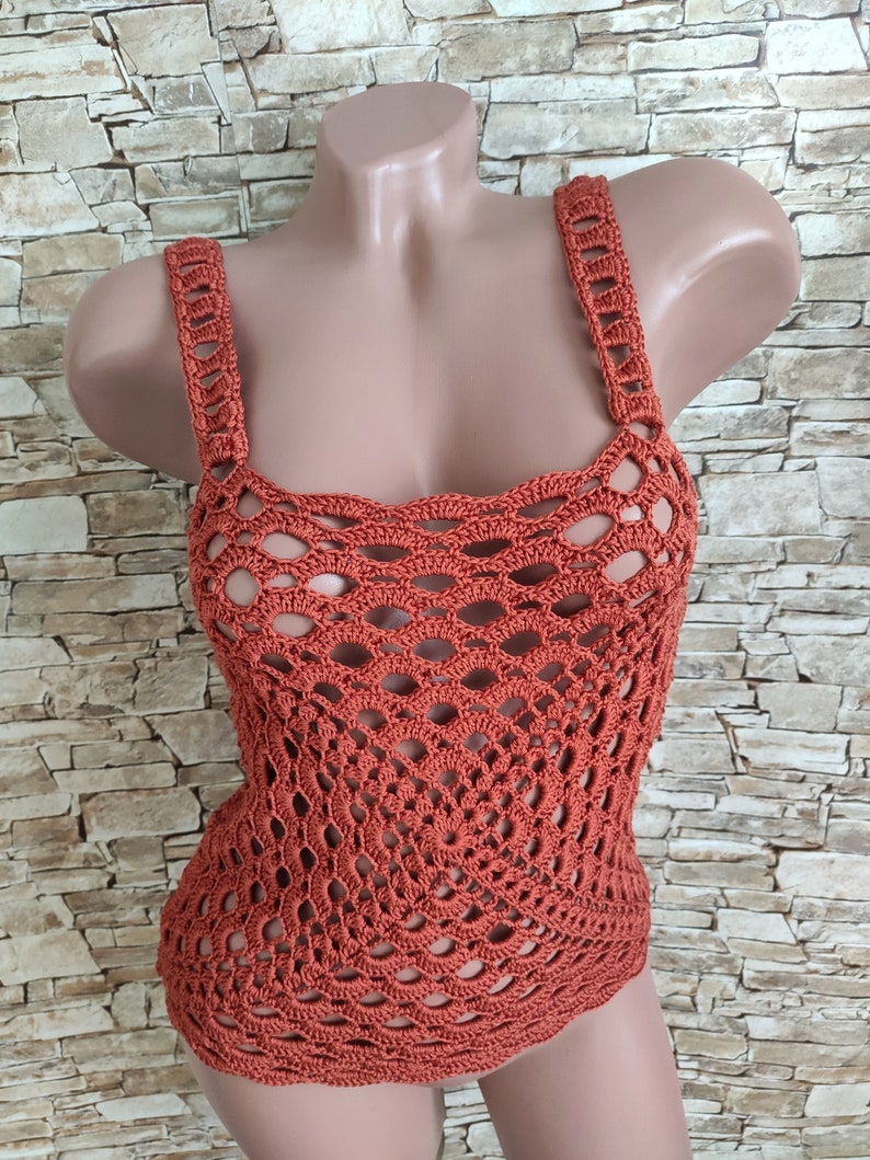 Crochet crop top in terracotta Beachwear for women Bohemian festival summer crochet outfit Halter top image 8