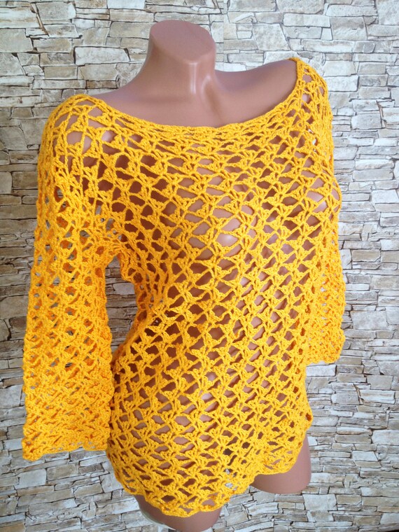 Items similar to Crochet Bohemia Tunic/ Yellow Crochet Tunic/ Lace ...