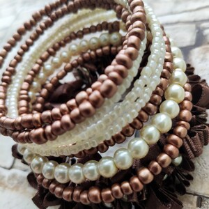 Brown gold ivory ribbons beaded bracelets set of 2 bracelet Handmade jewelry for womens