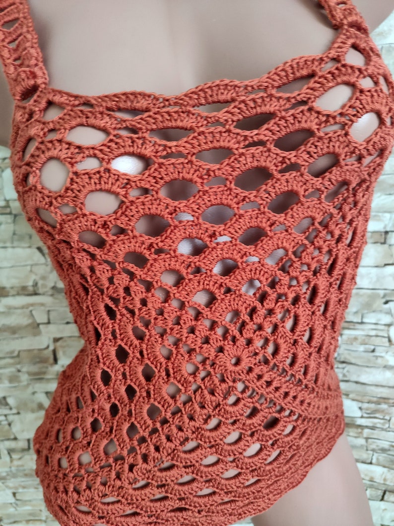 Crochet crop top in terracotta Beachwear for women Bohemian festival summer crochet outfit Halter top image 3