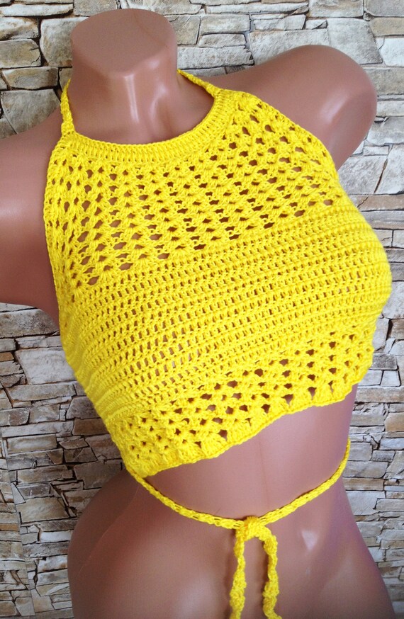 yellow crochet bikini top