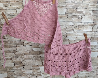 Crochet toddler set shorts and halter top Summer beach wear for kids Crochet outfit for little girls Crochet lace shorts Crochet crop top