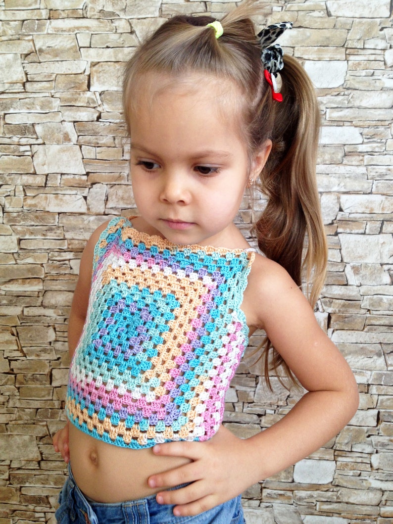 Crochet summer toddler top Granny square Open back top Toddler Etsy