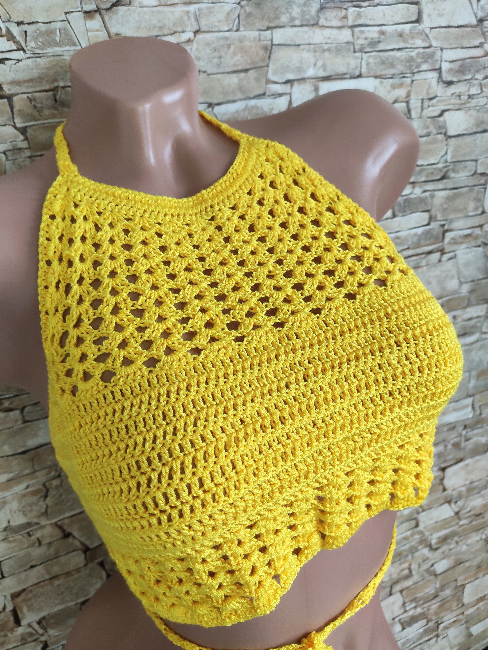 Yellow crochet crop top Hippie halter top Beach clothing Etsy