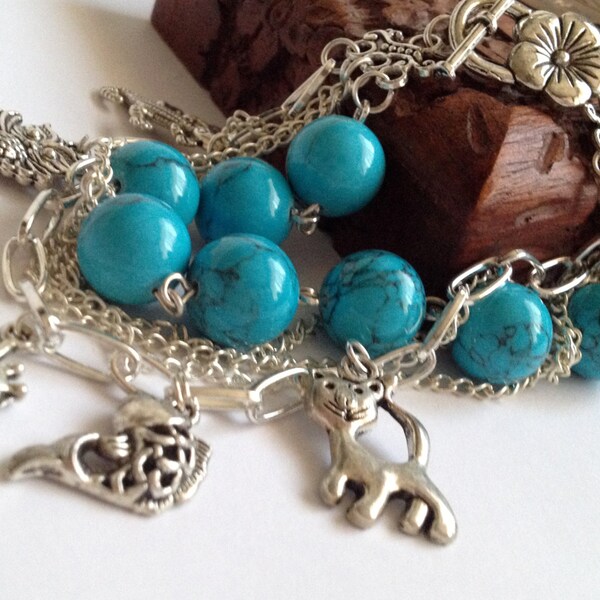 Charm Bracelet "Turquoise"/ Bracelet/ Charm Jewelry/ Turquoise Charm Bracelet/ Turquoise Bracelet/  Turquoise Jewelry/ Fashionable Bracelet