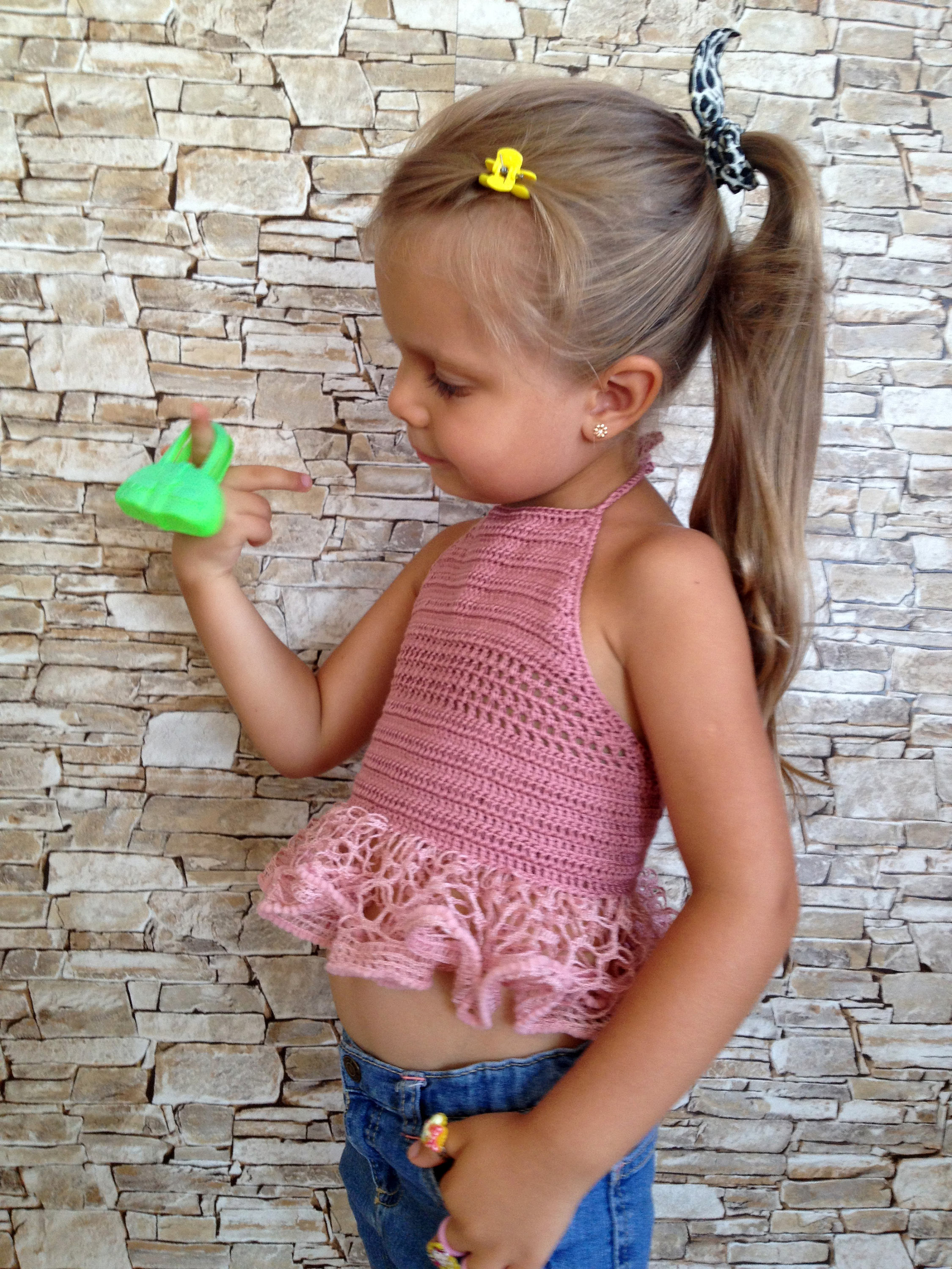 Crochet toddler kids crop top Crocheted rose halter top Lace Etsy