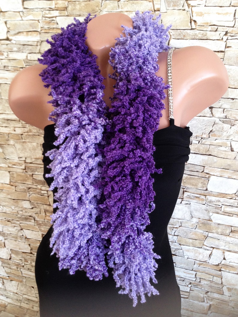 Purple knit scarf Knitting womens scarf Chunky fluffy scarf Etsy