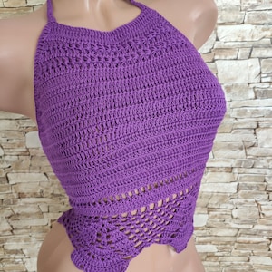 Crochet Purple Halter Top for Women Summer Festival Boho Chic - Etsy