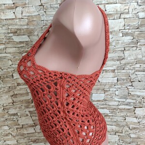 Crochet crop top in terracotta Beachwear for women Bohemian festival summer crochet outfit Halter top image 9