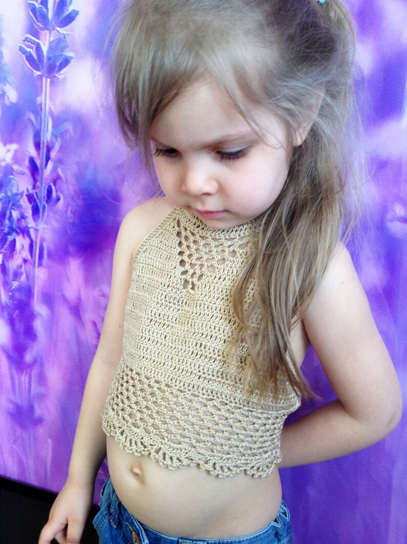 Crochet Kids Crop Top Boho Beige Toddler Baby Open Back Top Etsy