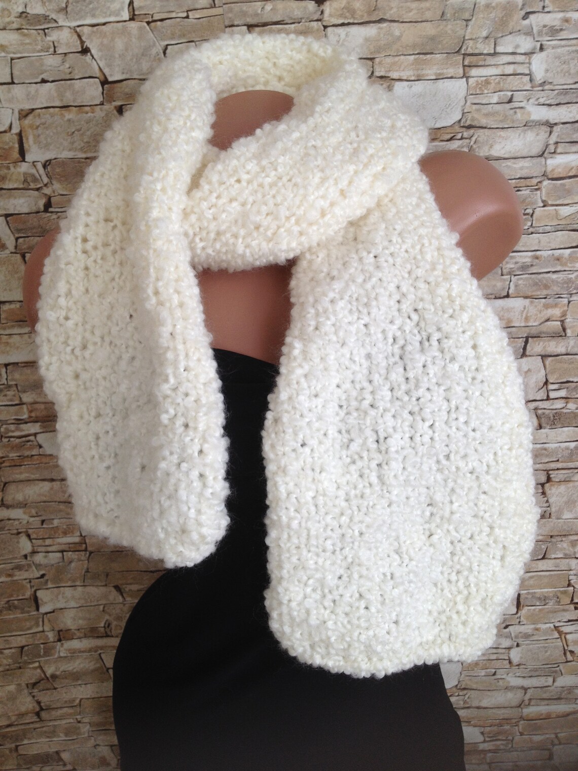 Hand knit scarf White wool winter scarf Christmas gift for her Etsy