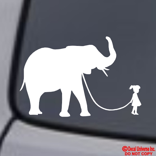 Girl Walking an Elephant - Vinyl Decal Sticker Car Truck Van Suv Boat Laptop Window Wall Bumper Rear Window Back Jdm Africa Love Cute Funny