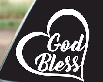 Vinylsticker God Bless Heart - christelijke autosticker
