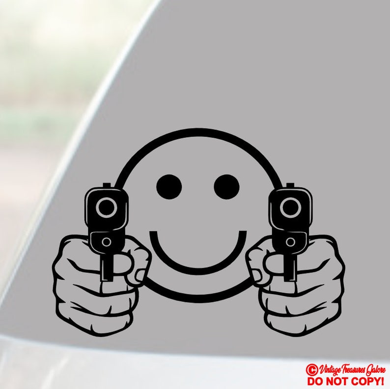 Gun Smiley SMILEY FACE With GUNS - Vinyl Decal Sticker Car Truck Van Suv Boat ...