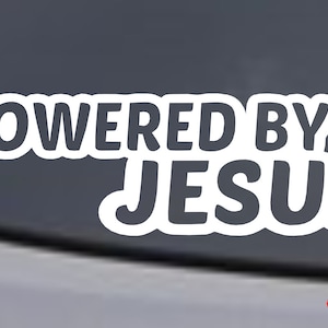 POWERED By JESUS - Vinyl Decal Sticker Car Truck Van Suv Boat Laptop Window Wall Bumper God Lord Christ Christian Cross Rear Window Back Jdm