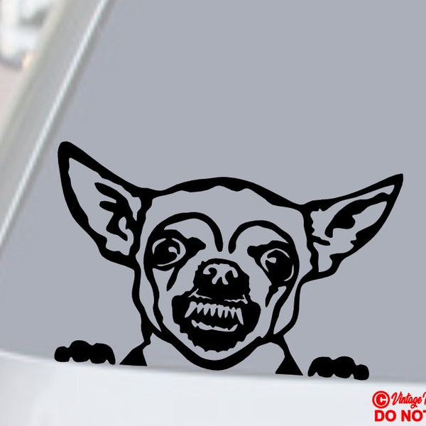 ANGRY CHIHUAHUA Face - Vinyl Decal Sticker Car Truck Van SUV Window Wall Bumper Laptop Macbook Funny Cute Dog Puppy Love Pet Animal Adoption