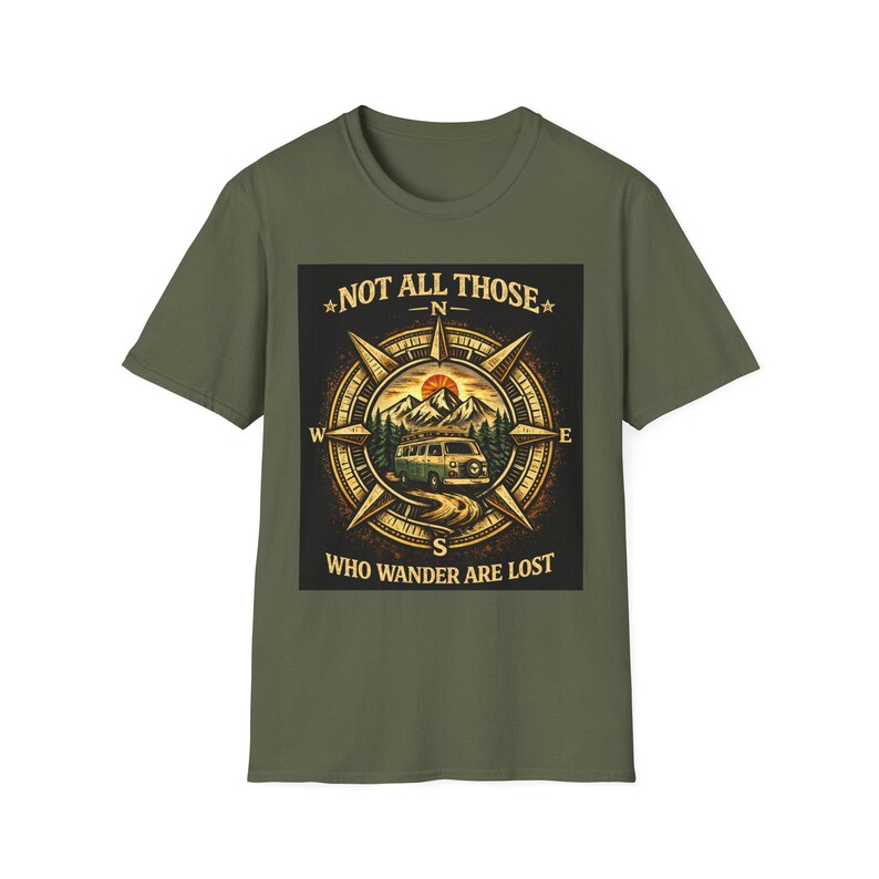 Not All Those Who Wander Are Lost Compass Graphic T-Shirt | Adventure Travel Tee Camping Van Life Nomad image 6