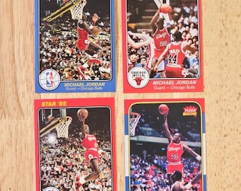 MICHAEL JORDAN 4-Card Lot 1986-87 Fleer #57 / 1984-85 Star Rookie Basketball Card **LEES de volledige beschrijving van de listing voordat je bestelt**