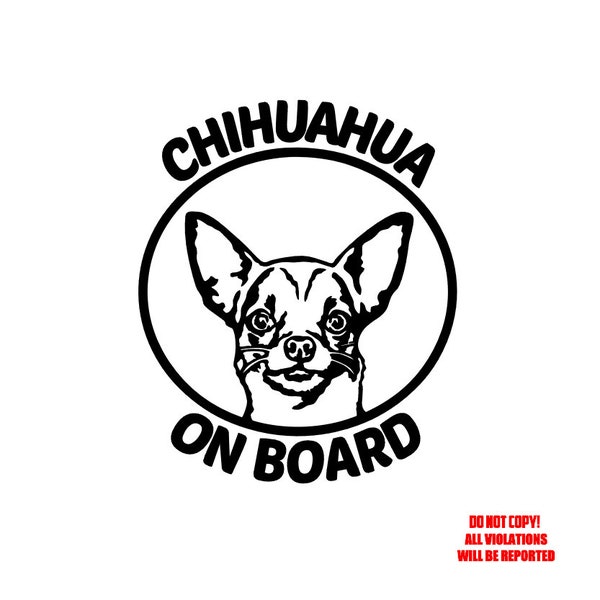 CHIHUAHUA on BOARD Vinyl Decal Sticker Car Truck Van SUV Rear Window Wall Bumper Door Funny Animal Face Dog Puppy Cute Adopt Rescue Baby Mom