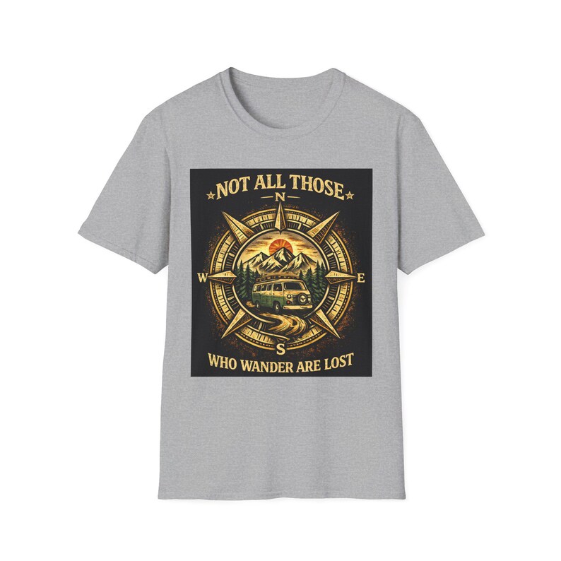 Not All Those Who Wander Are Lost Compass Graphic T-Shirt | Adventure Travel Tee Camping Van Life Nomad image 3