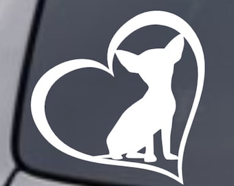 Chihuahua hjärta vinyldekal – Hundras bilklistermärke