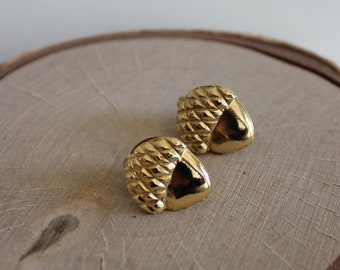 Vintage Gold tone Pair of Acorn Designed Pins - Fall Wedding, Nature Theme, Unique Bridal Bling