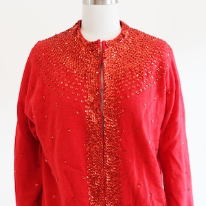 Vintage Mid Century Red Sweater with Red Sequin Details