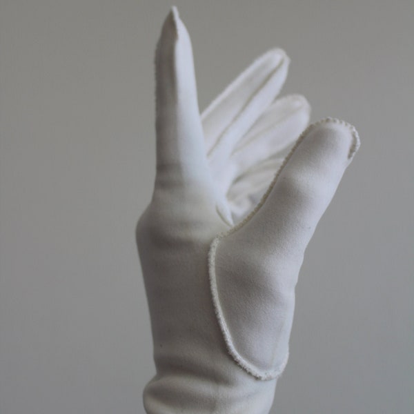 Vintage White tone Felt Handmade Gloves with Flare Edge - Wedding, Bridal, Debutante