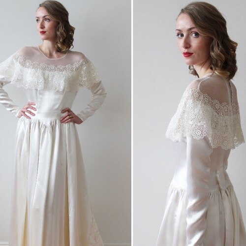 Vintage 1940s Satin Wedding Dress With off the Shoulder - Etsy